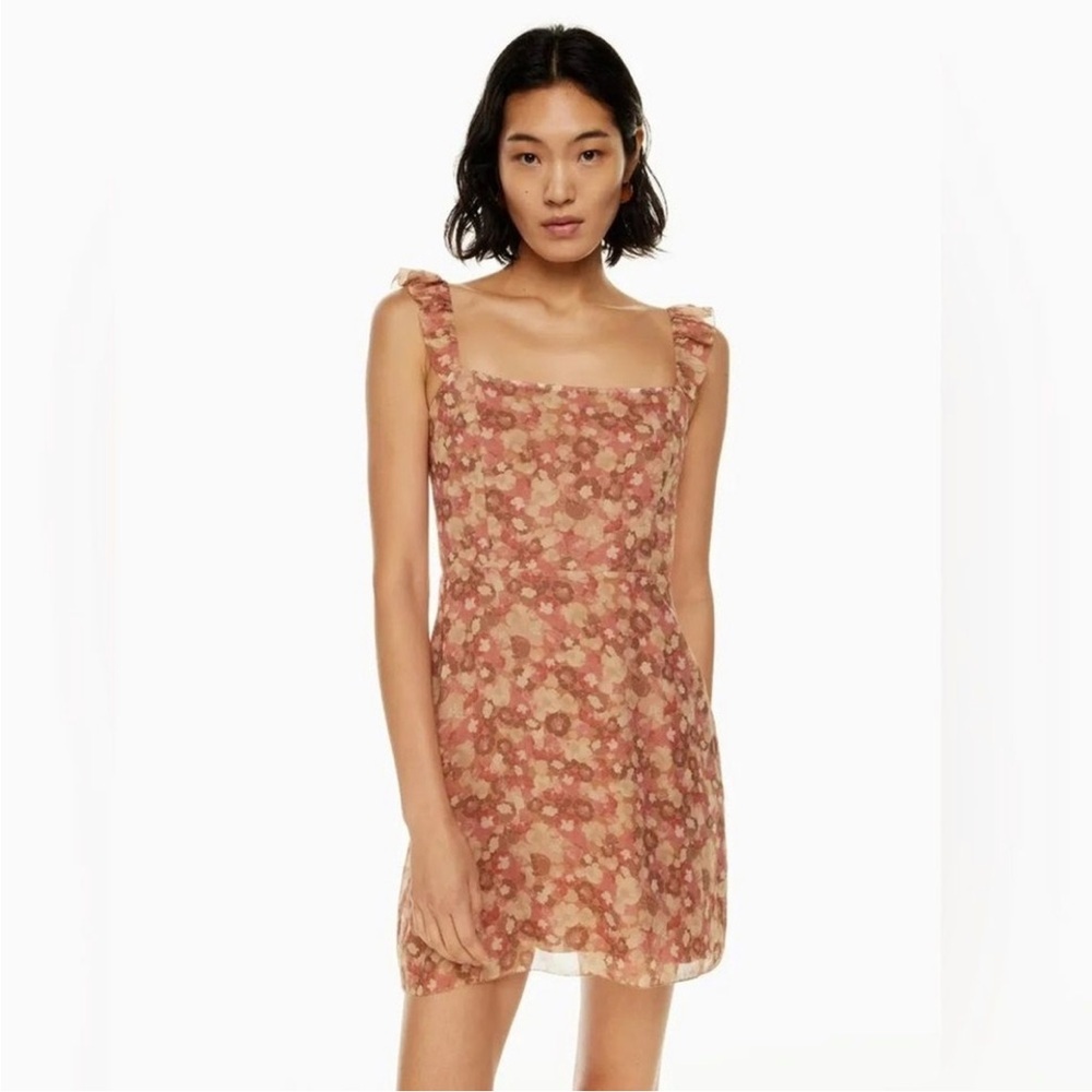 ARITZIA Wilfred Fete Floral Ruffle Mini Dress SIZE 4 Floral Rust Pink